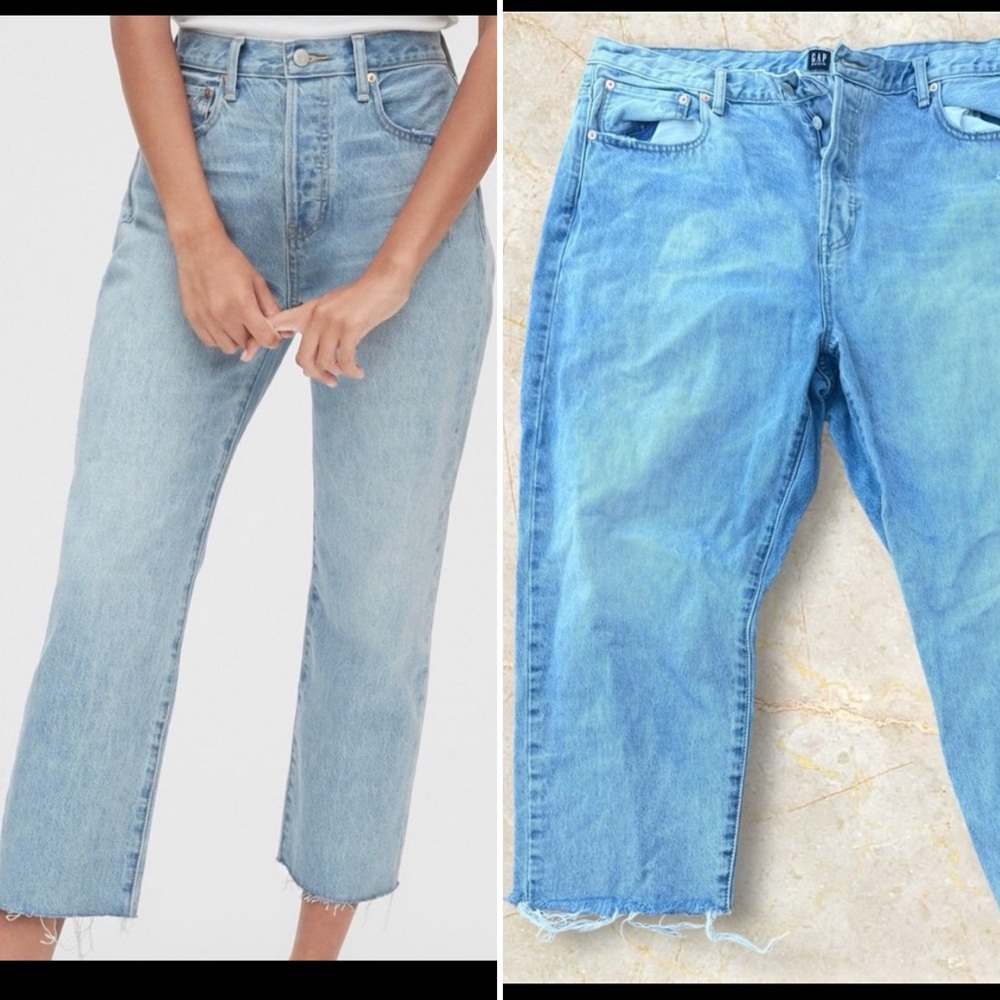 Gap Dolores Boyfriend Crop High Rise Button Fly Raw Hem Jeans 20 /35 Regular